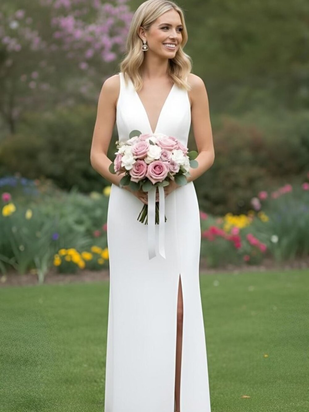 BCBGMaxAzria Plunging Neck Gown Off White NWOT Size 6